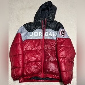 Nike Flight Air Jordan Hooded Puffer Jacket Coat Black Red Gray Size Youth XL